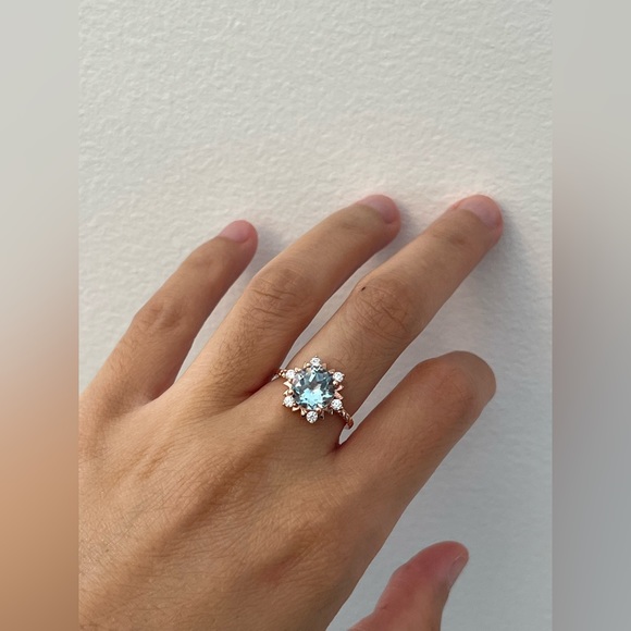 Fine Jewelry 925 Sterling Silver Blue Topaz Ring, Dainty Rose Gold Plated - Picture 2 of 11